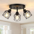 3-Light Kitchen Flush Mount Ceiling Light, Adjustable Multi-Directional Ceiling Light Fixture, Farmhouse Black Metal