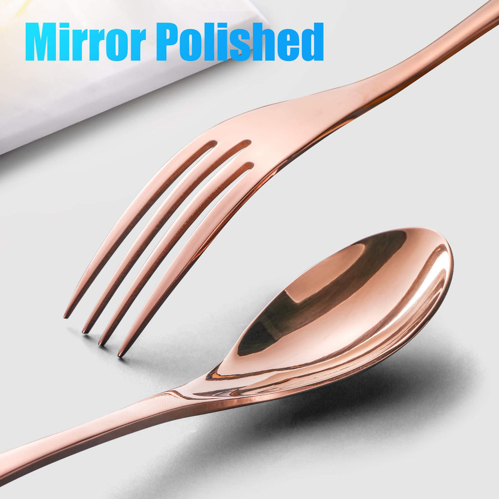 24-Pieces Rose gold Silverware Set with Steak Knives,Heavy Duty 18/10 Stainless Steel Flatware Set for 4,Modern