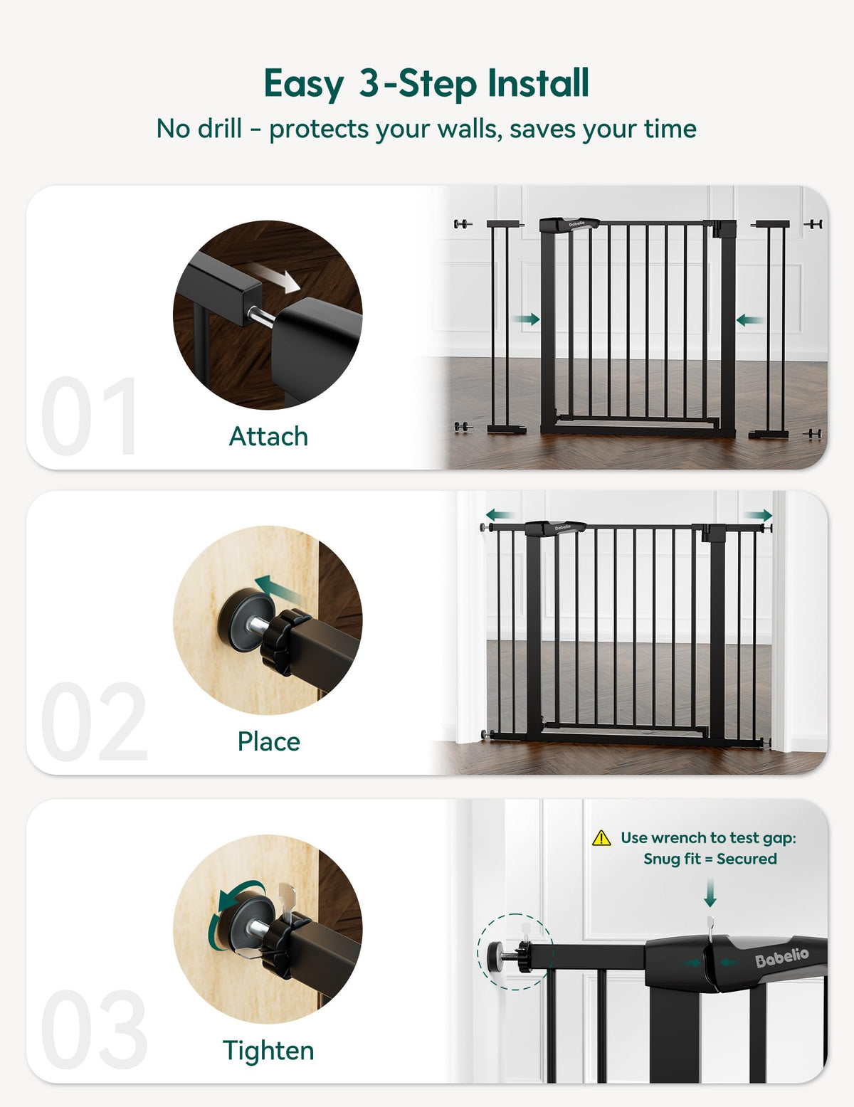 29-43" Baby Gate for Stairs, 36" Tall,, Black