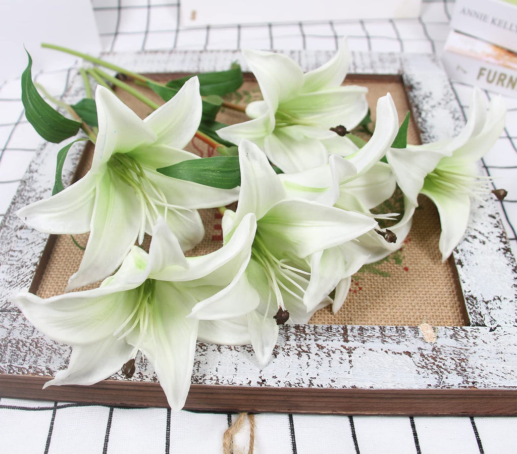 6 Pcs Artificial Lily Real Touch Fake Lily for Wedding Home Party Garden Shop Office Decoration Easter Lily (White, 6)