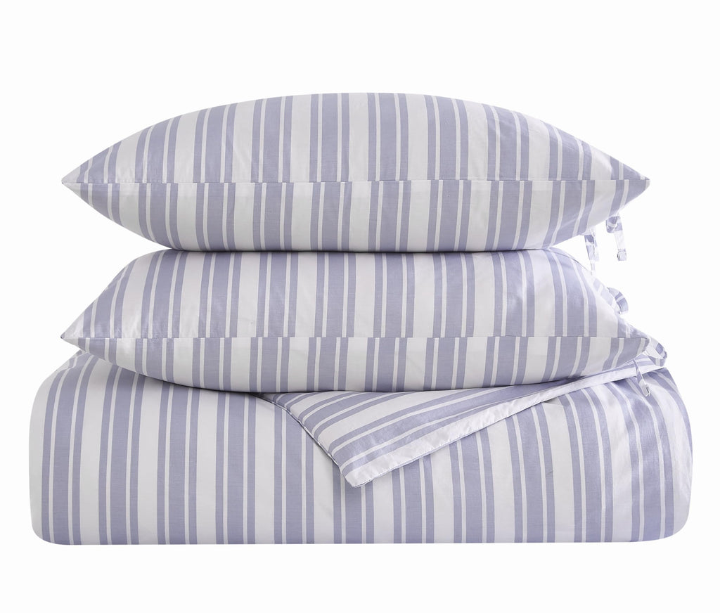 Wide Ticking Stripe Lavender 3 Piece Duvet Set