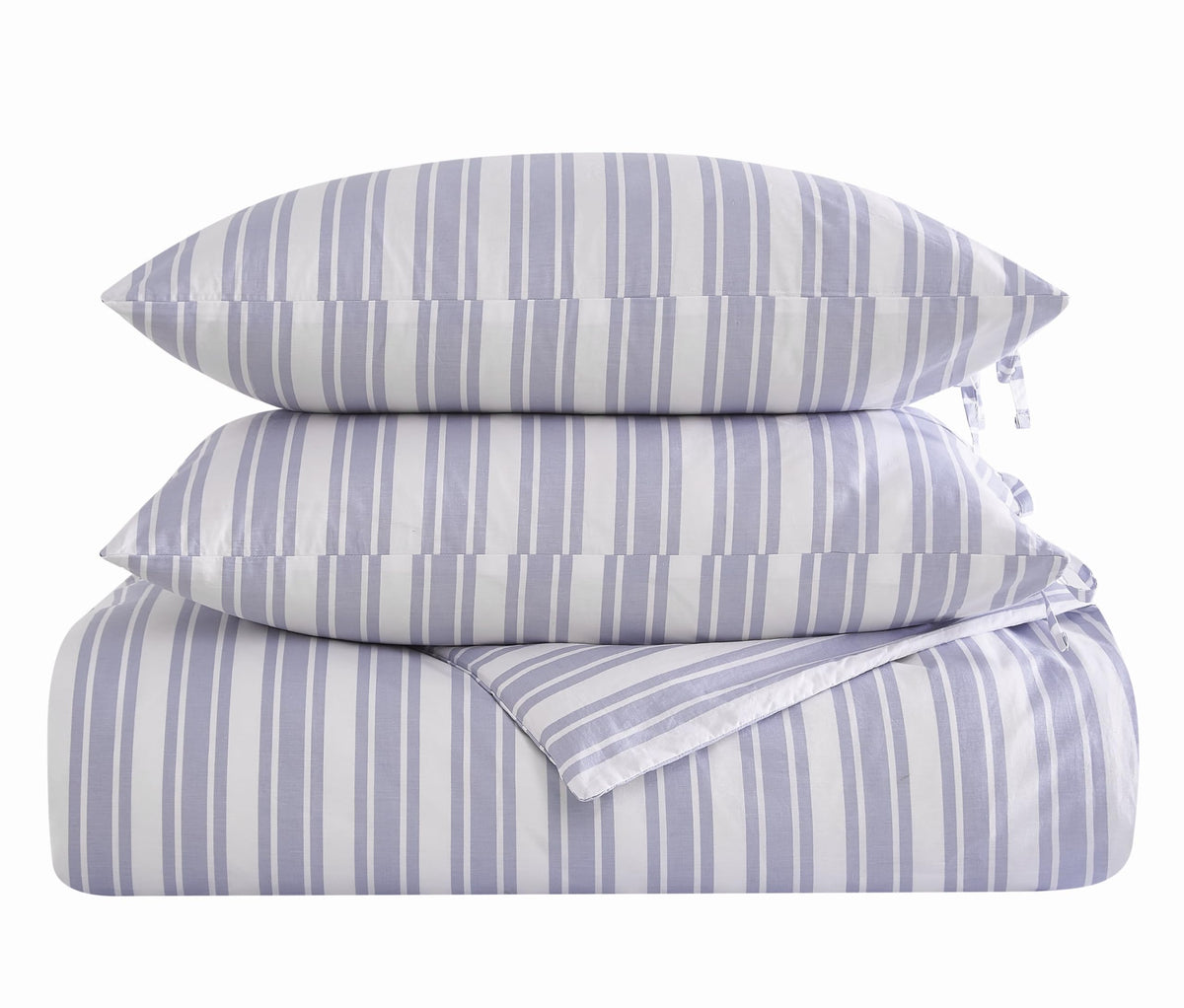Wide Ticking Stripe Lavender 3 Piece Duvet Set