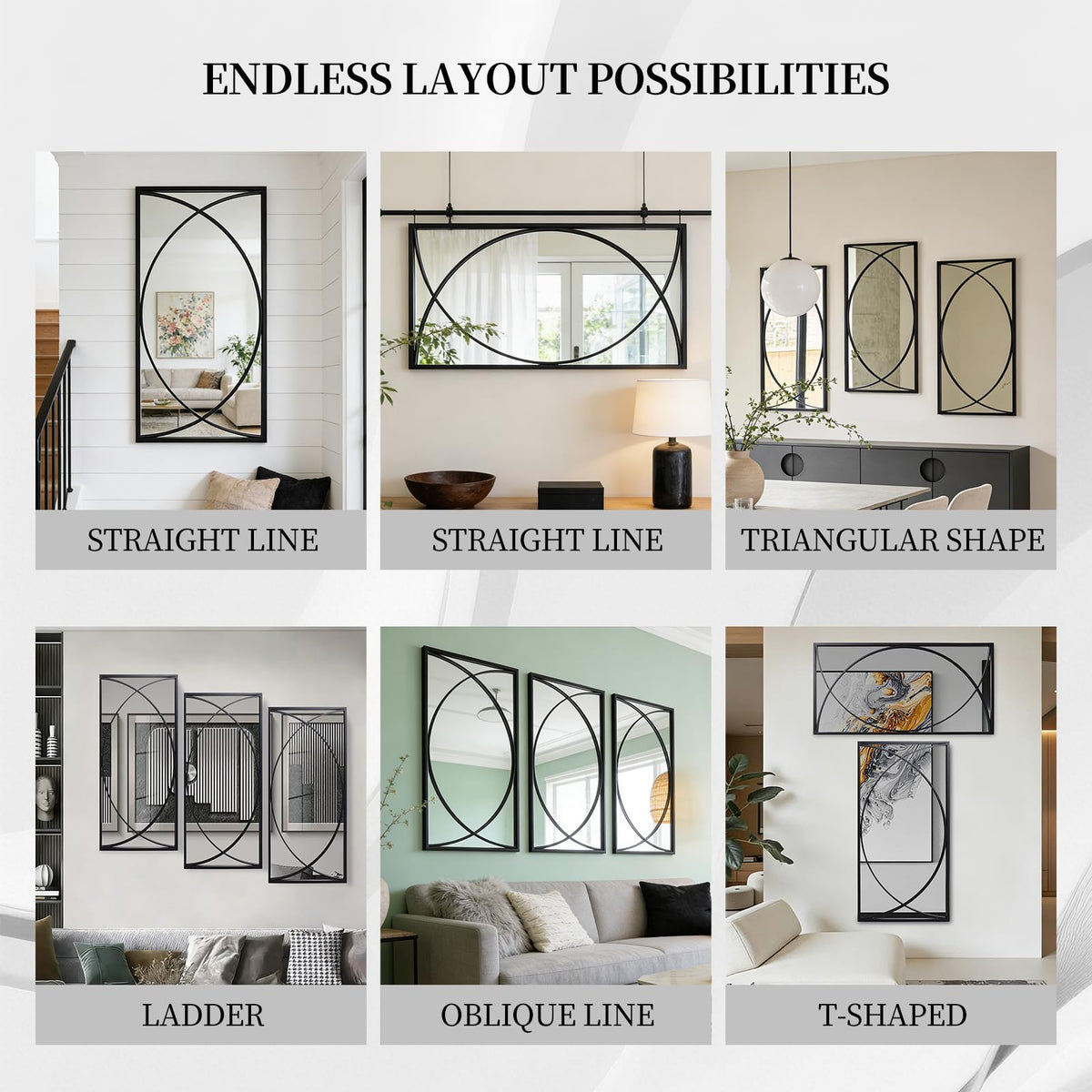 Large Black Metal Rectangular Wall Mirror Set, Geometric Mirror