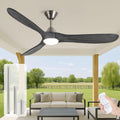 52 Inch Solid Wood 3 Blade Ceiling Fan with Light - Gray Propeller Fan, Dimmable LED, DC Motor, Remote, Indoor/Outdoor