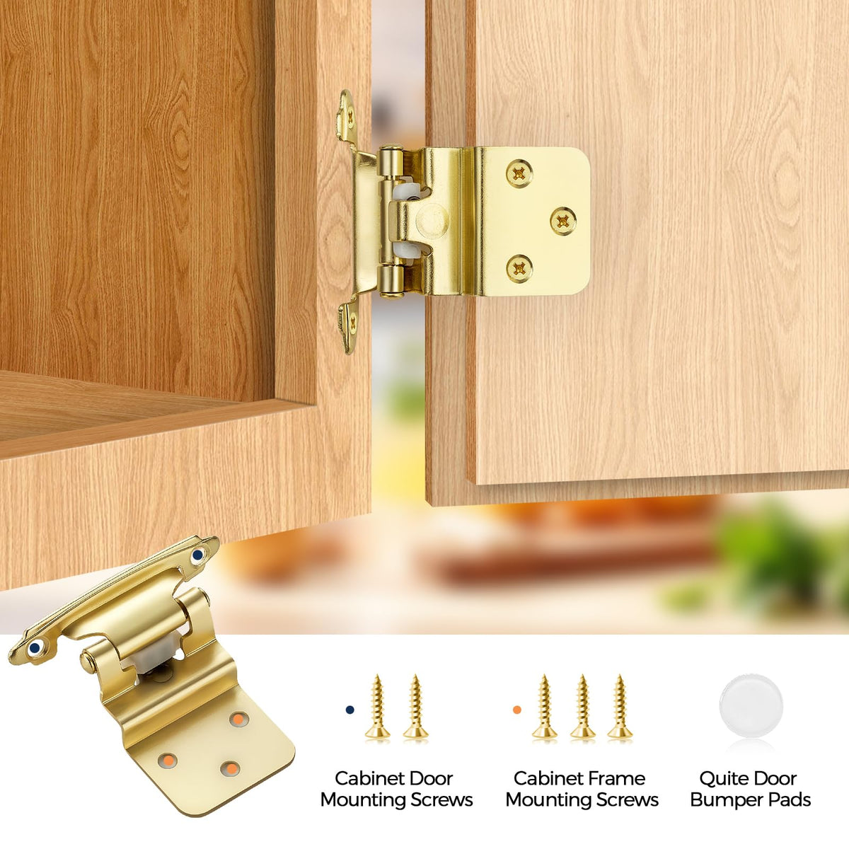 Satin Brass Gold Cabinet Hinges 3/8 Inch Inset 50 Pack(25Pairs)