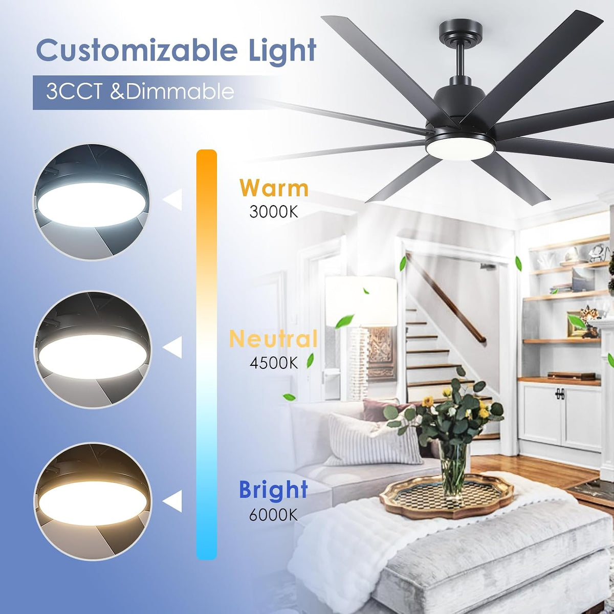 72" Black Indoor/Outdoor Ceiling Fan with Light & Remote