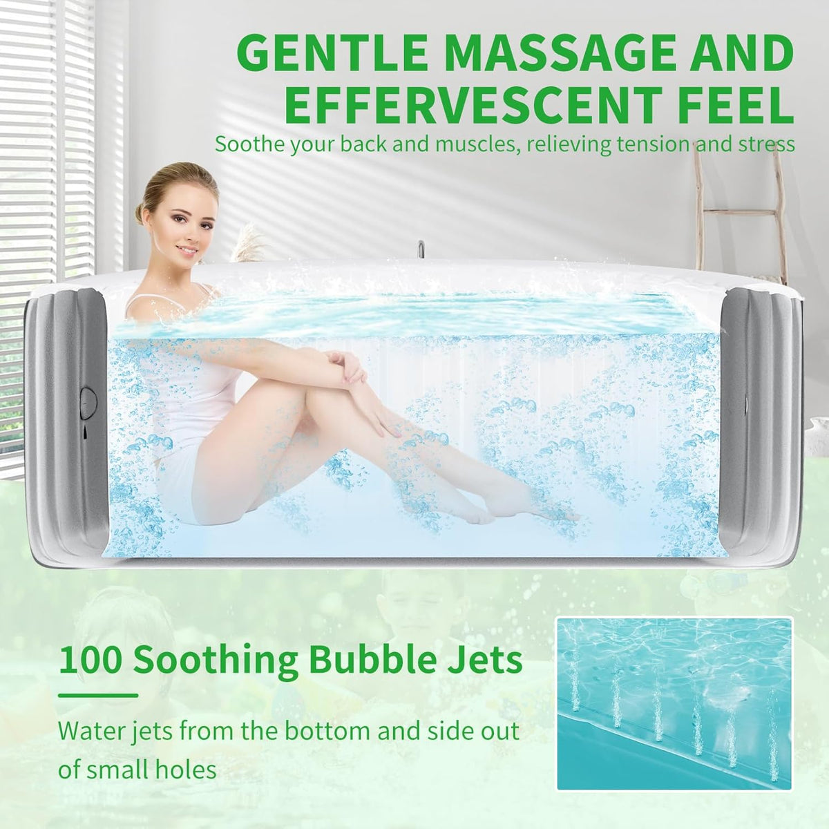 Inflatable Blow Up Hot Tub with LED Lights, 2 Person Oval Portable Hot Tub, Leak-Proof PVC Outdoor Spa with 100 Air