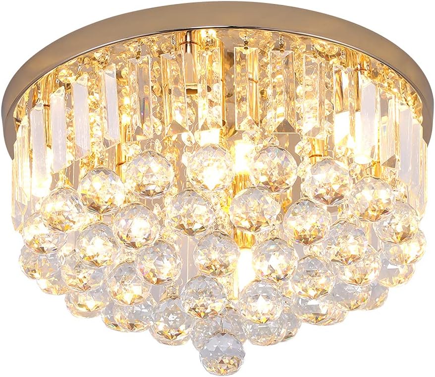 Mini Crystal Flush Mount Chandelier Ceiling Light for Closets and Hallways