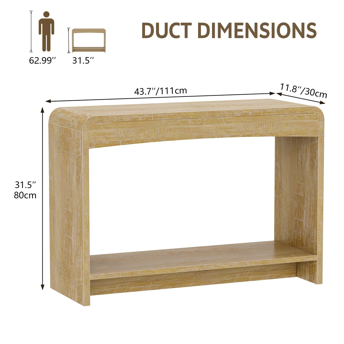 Farmhouse Entryway Table, 43.7" Console Table with Open Shelf