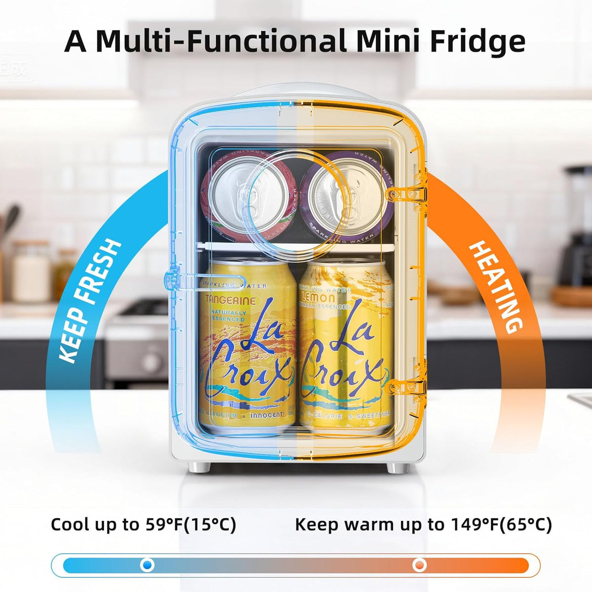 Compact Mini Fridge, 4L Capacity/6 Cans Portable Cooler and Warmer Compact Refrigerator, for Bedroom,Car,Office and Dorm, Small Cooler and Warmer for Cosmetics, Beverage and Food, White