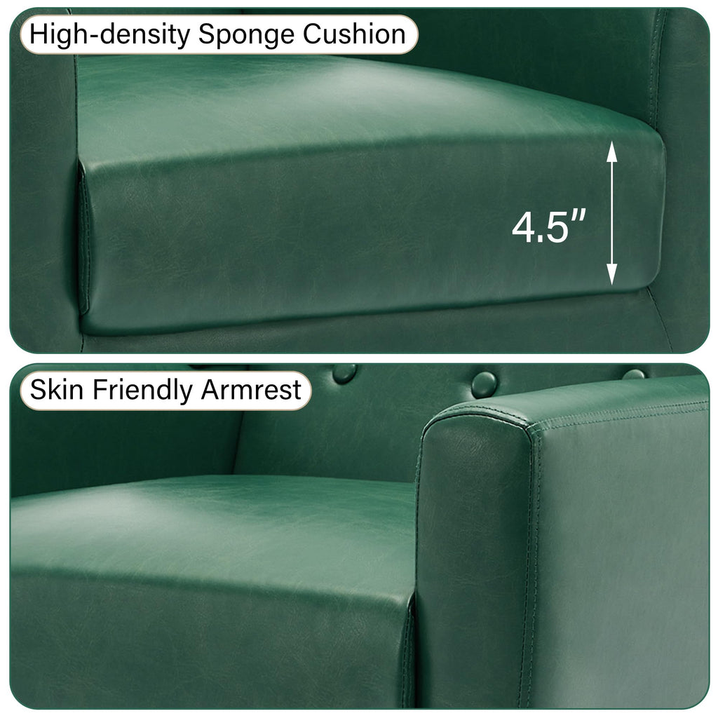 Mid-Century Modern Faux Leather Accent Chair, Green, Set of 2