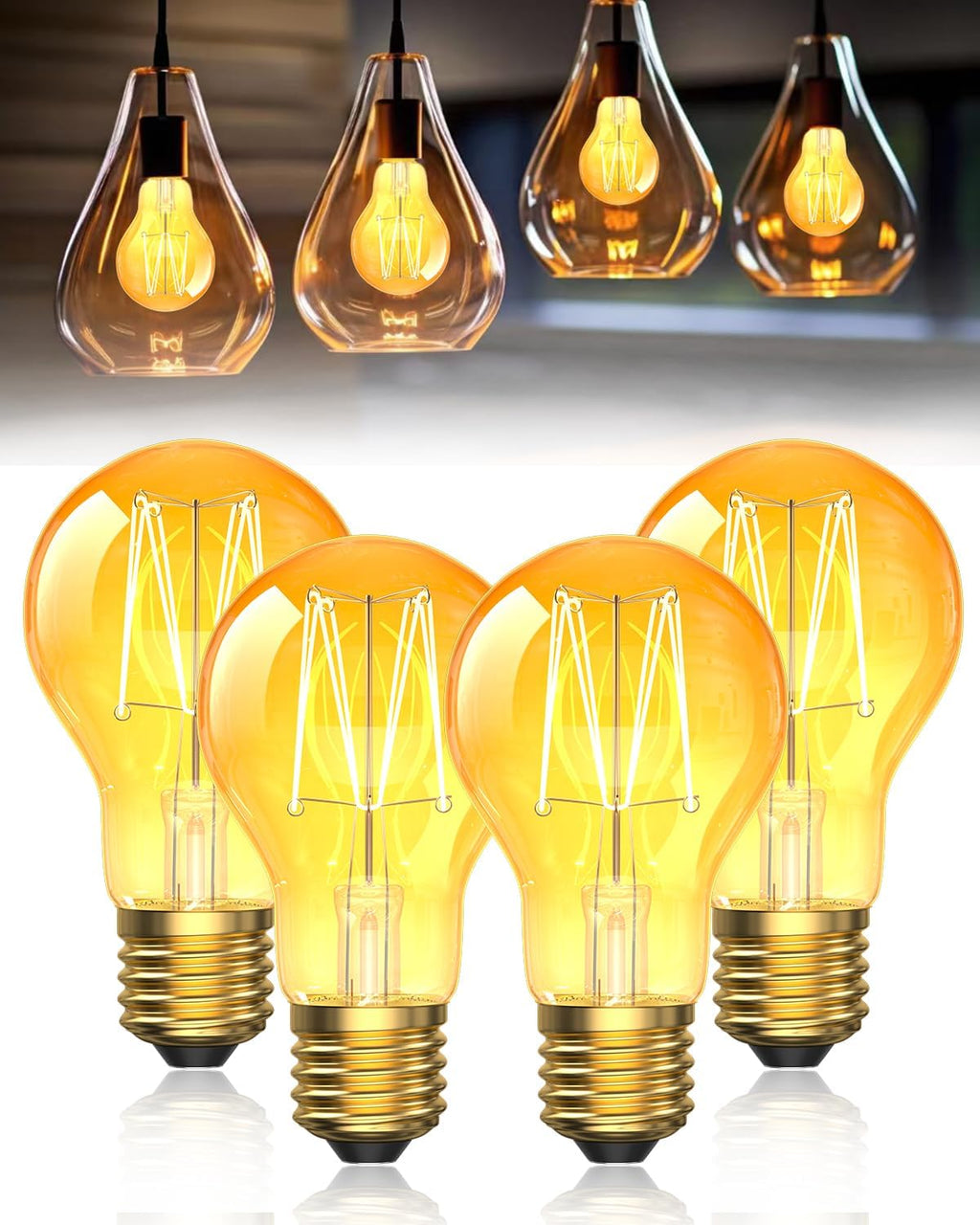 A60 Vintage LED Edison Light Bulbs 2W, 2000K E26 Warm Amber Light Bulb, Incandescent Light Bulbs 20 Watt