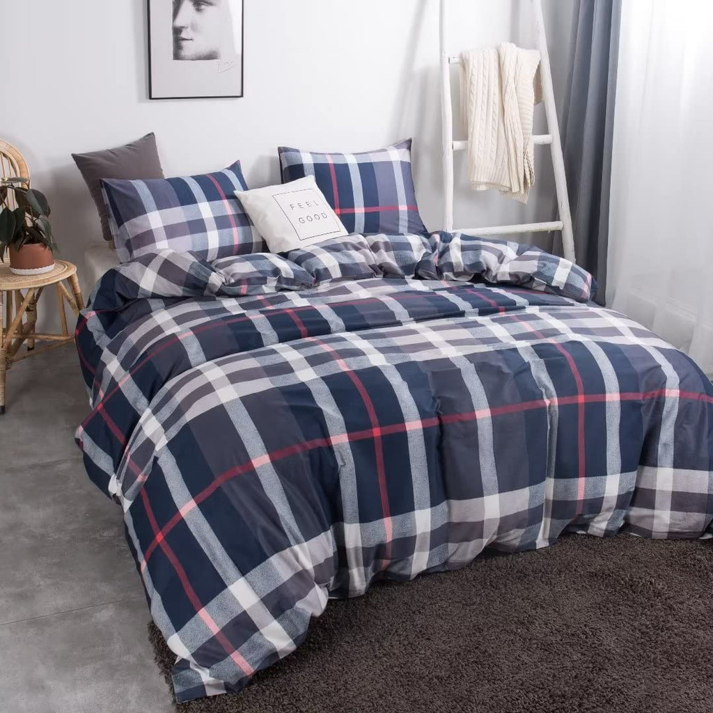 Navy Blue Plaid Comforter Boho Blue Tartan Geometric Bed