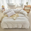 Striped Duvet Cover Set 100% Washed Cotton Linen Feel Natural Wrinkles Lightweight Comfy (, Linen Grey White