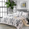 Queen Comforter Set 3pc, Art Grey White Printed Pattern Reversible Down Alternative Microfiber Bedding - All Season