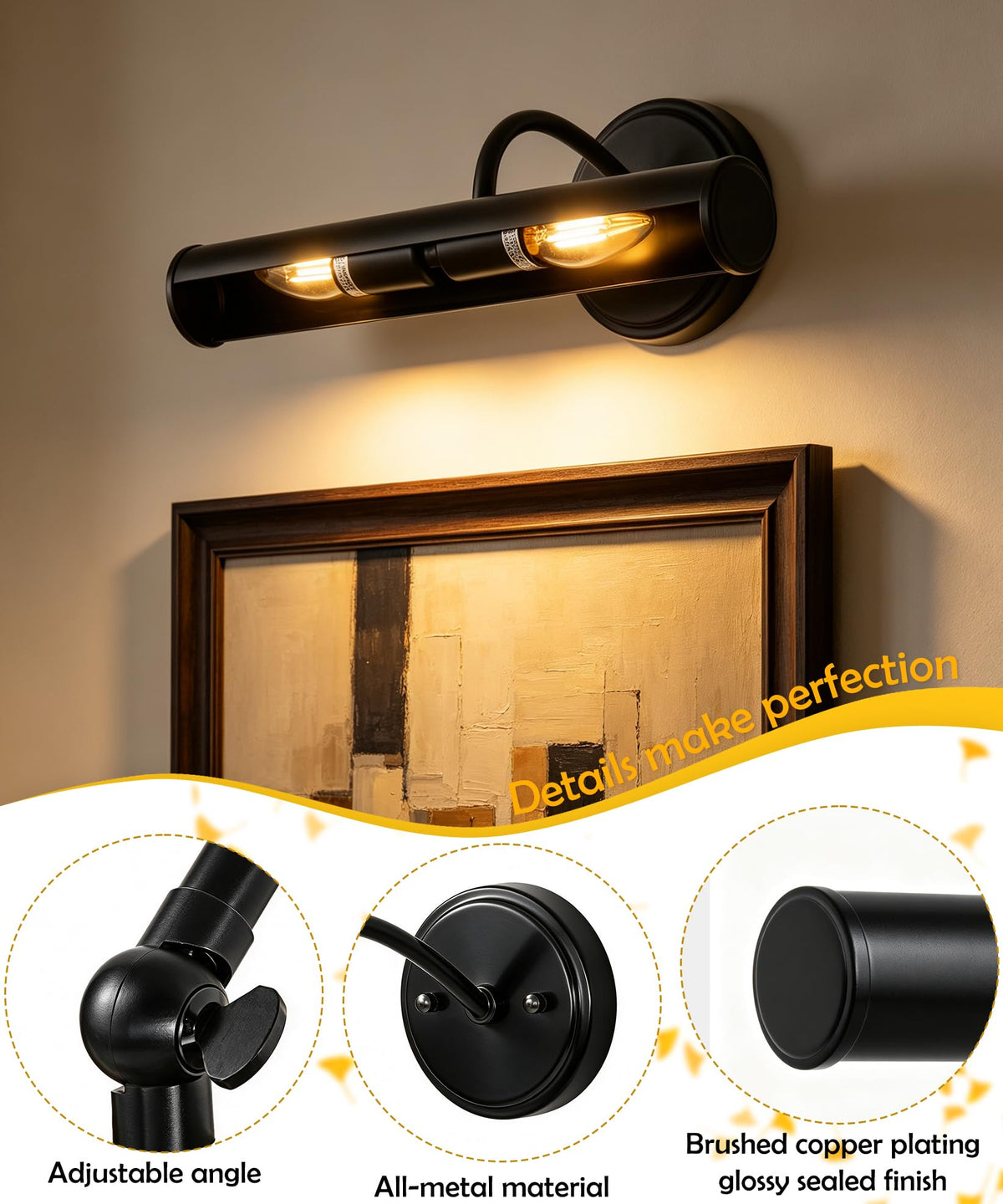 Hardwired Picture Lights,15 Inch,2‐Light Black Vintage Art Light