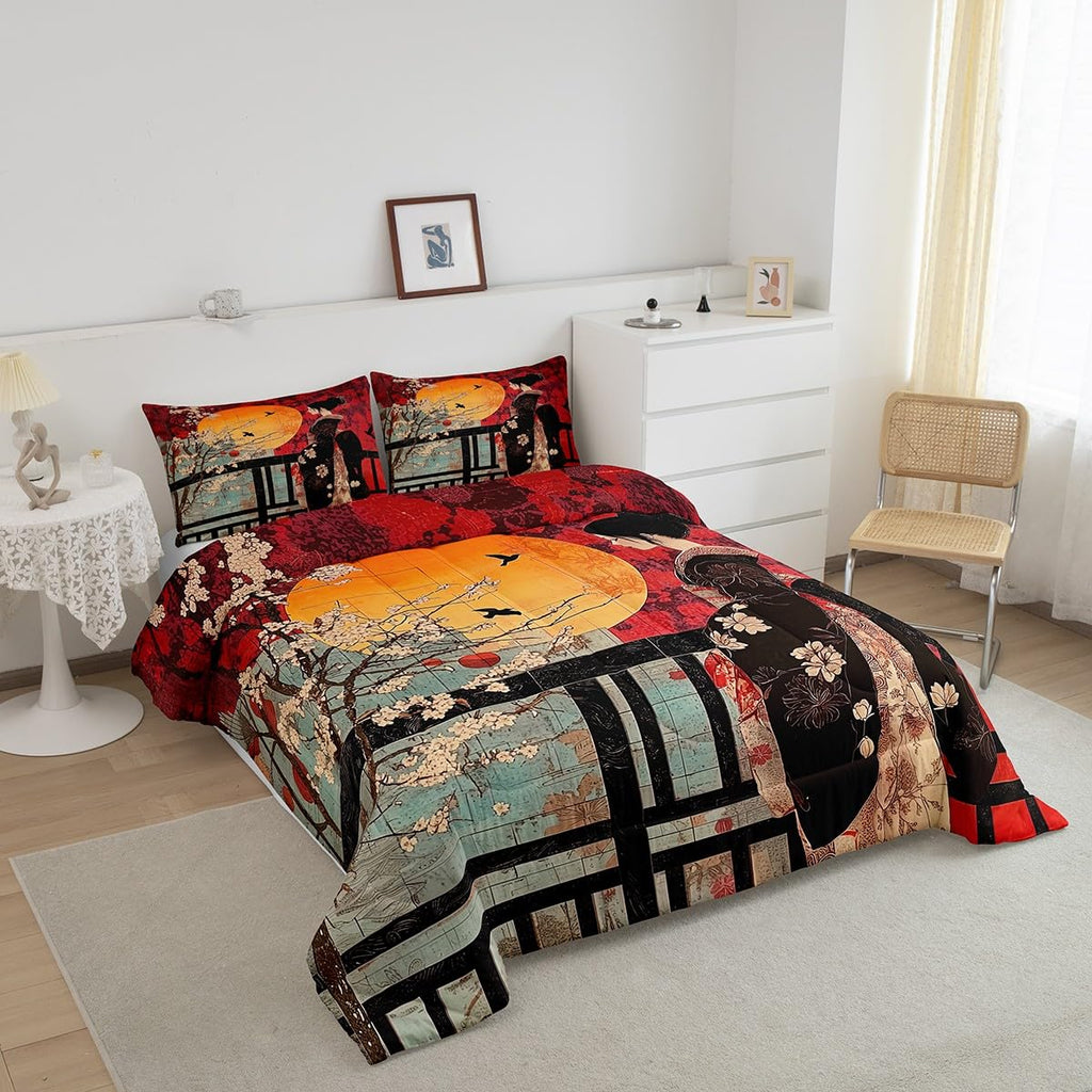 Japanese Style Comforter Set, Cherry Blossoms Down Comforter