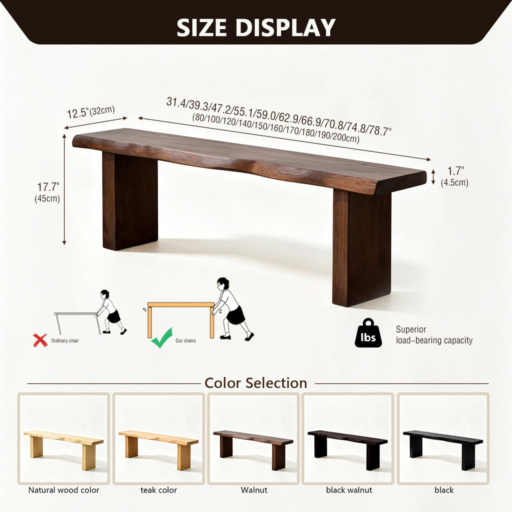Solid Wood Entryway Bench Farmhouse Dining Bench Indoor End of Bed Bench