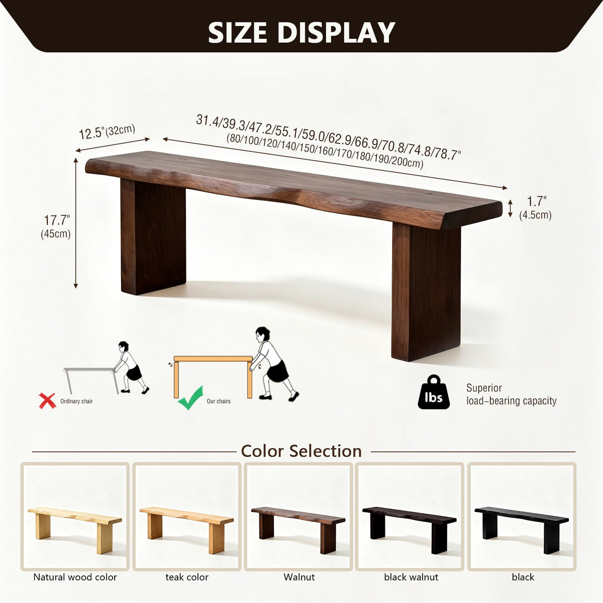 Solid Wood Entryway Bench Farmhouse Dining Bench Indoor End of Bed Bench