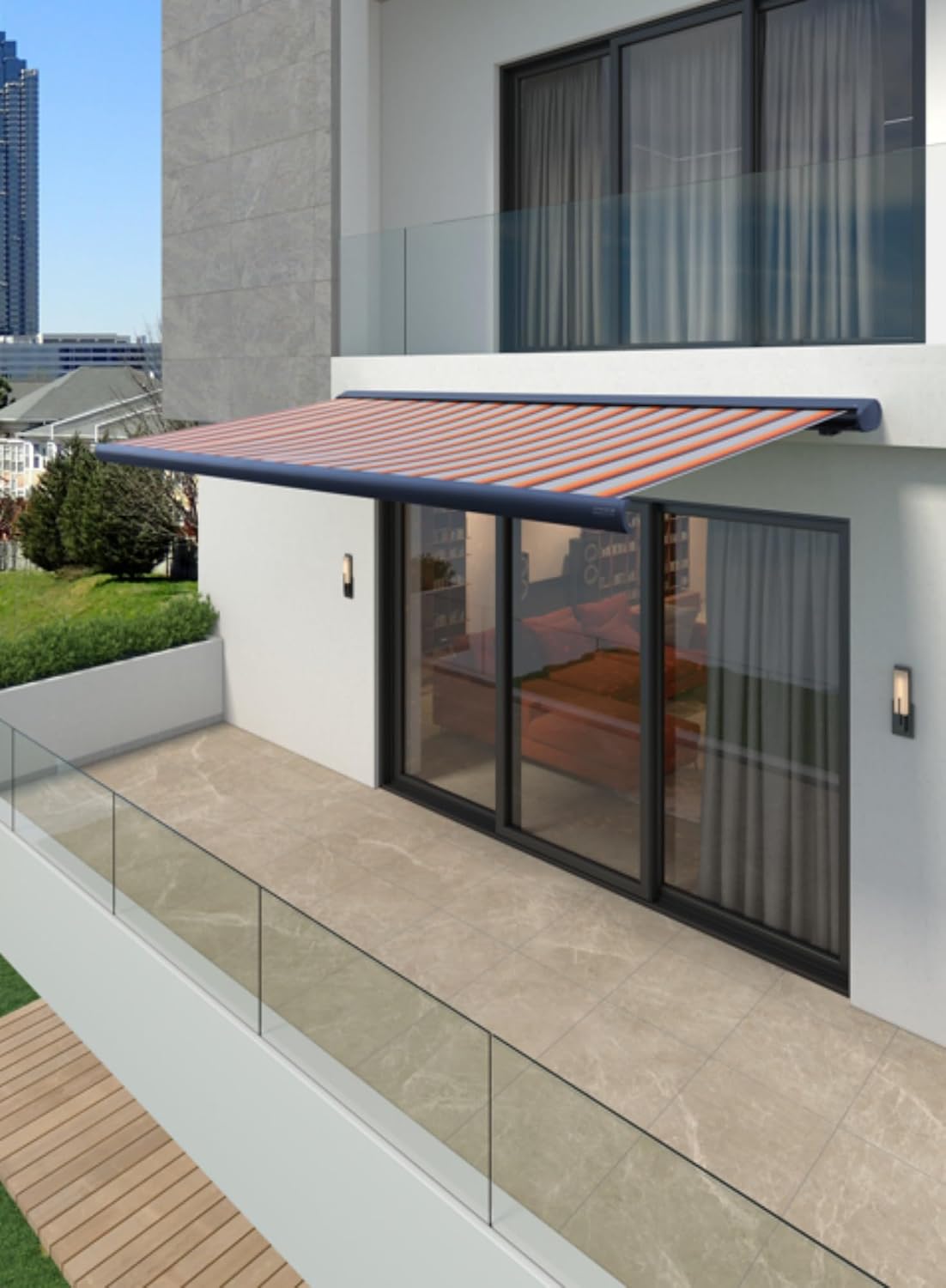 Custom Retractable Patio Awning Up to 26m (85ft) Width, Sun & Rain Shade Canopy, Aluminum Frame UV-Resistant Fabric