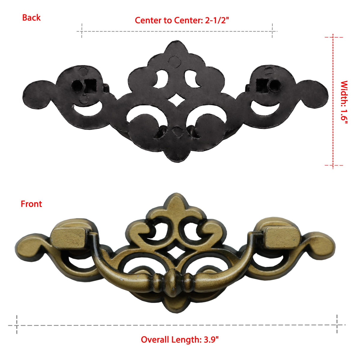8 Pack Antique Brass Drawer Pulls, 2-1/2 Inch Hole Center