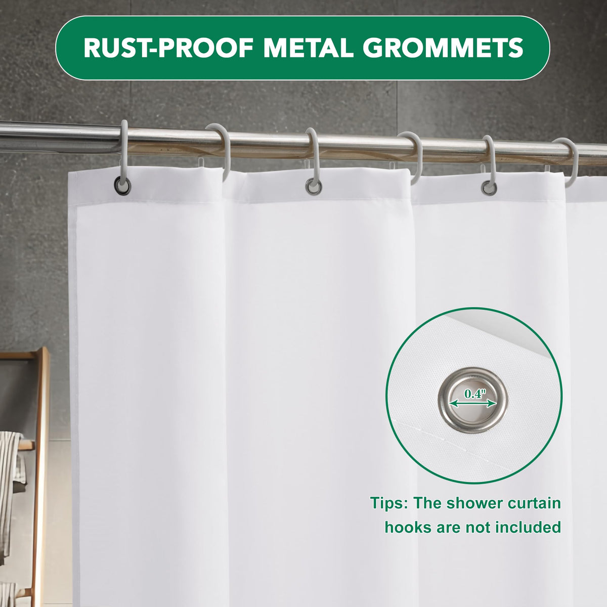 Fabric Shower Curtain Liner 72x72 Inch-White Shower Liners with Magnets