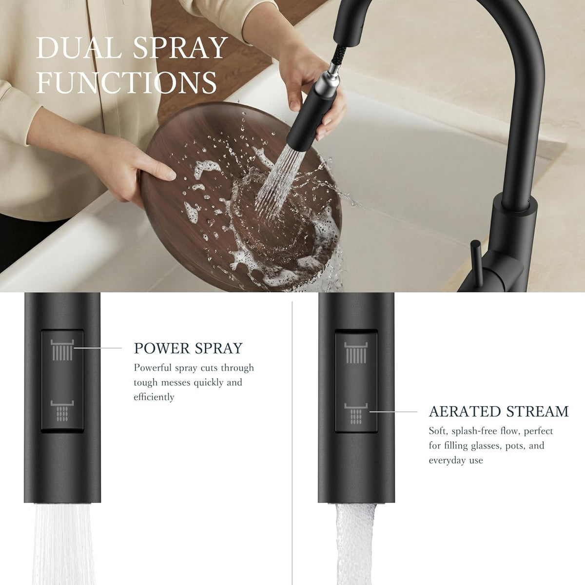 Kitchen Faucets with Pull Down Sprayer, Black Classic Single Handle Stainless Steel High Arc Faucet for Kitchen Sink