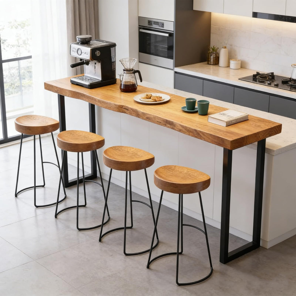 55.1in Bar Table, Solid Wood Narrow Counter Height Table, Industrial Kitchen Dining Table, for Coffee Shop, Living