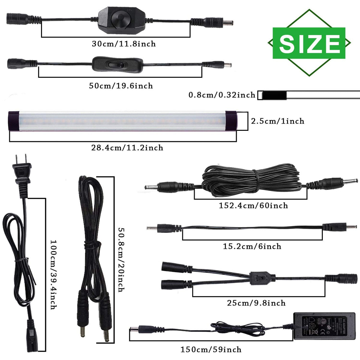 LED Under Cabinet lighting Kit, Plug in Strip Lights with Dimmer Switch Cabinet Counter, Closet, bedroom