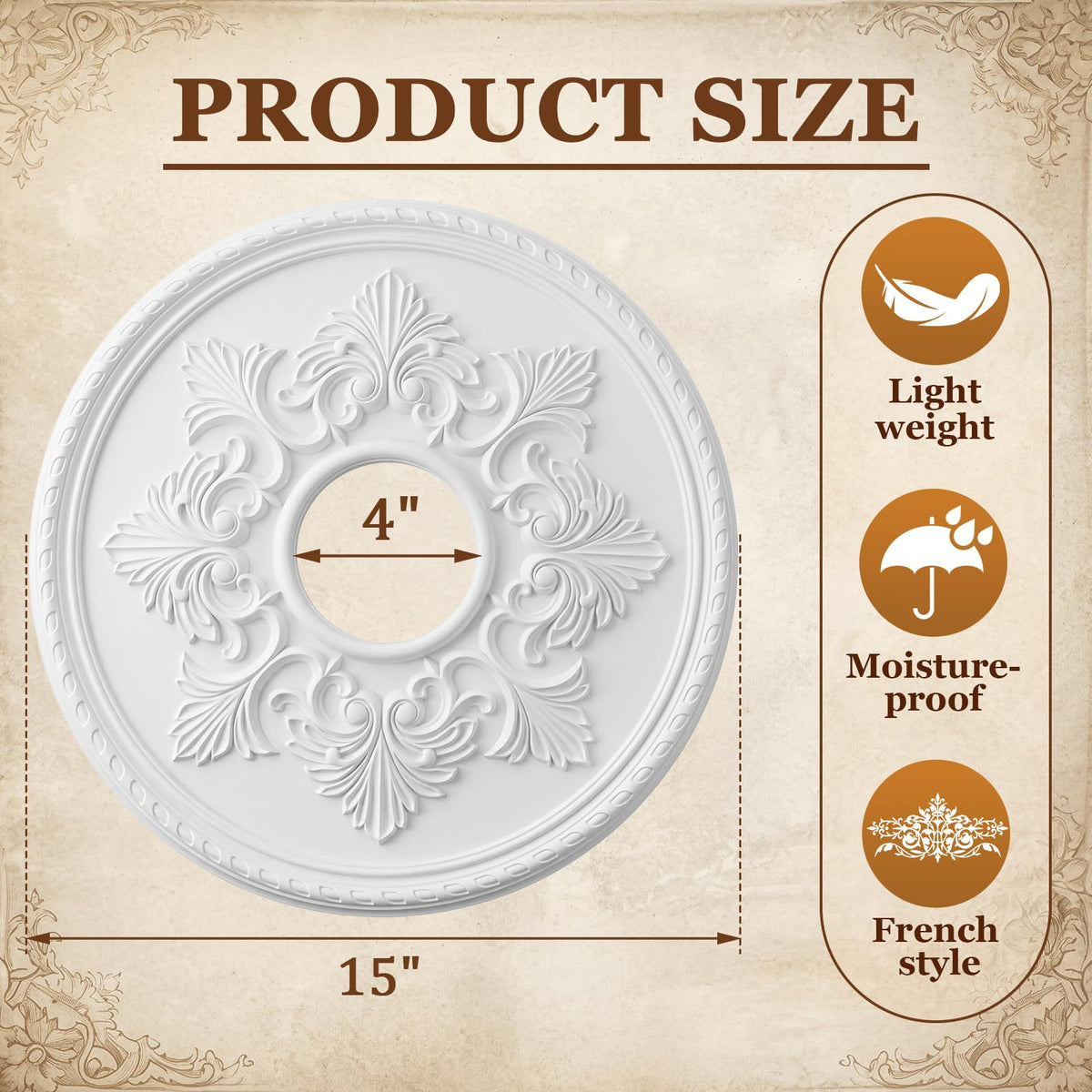 2 Pack 15" OD x 3.94" ID PU Chandelier Fan Ceiling Medallion