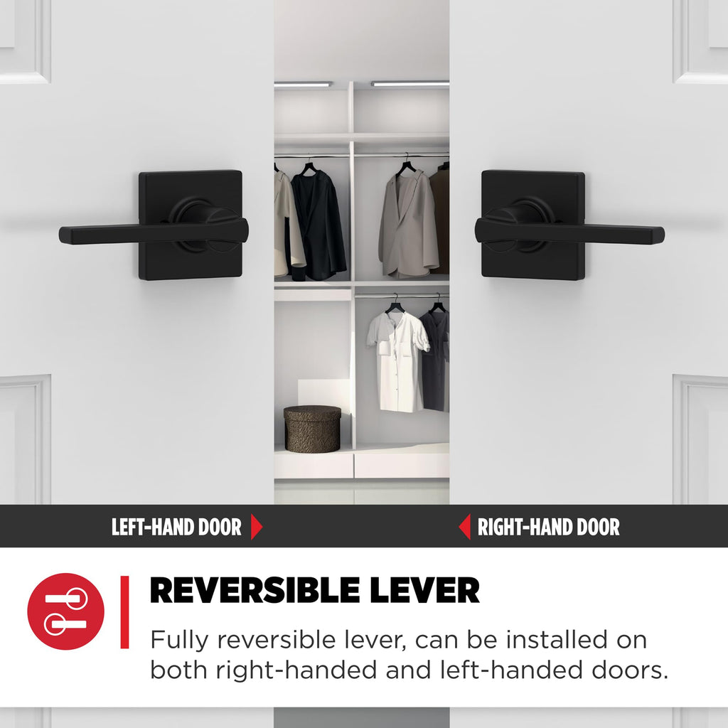 Casey Interior Passage Door Handle 10 Pack, Lever for Closet and Hallway Doors, Reversible Non-Locking Handle Lever