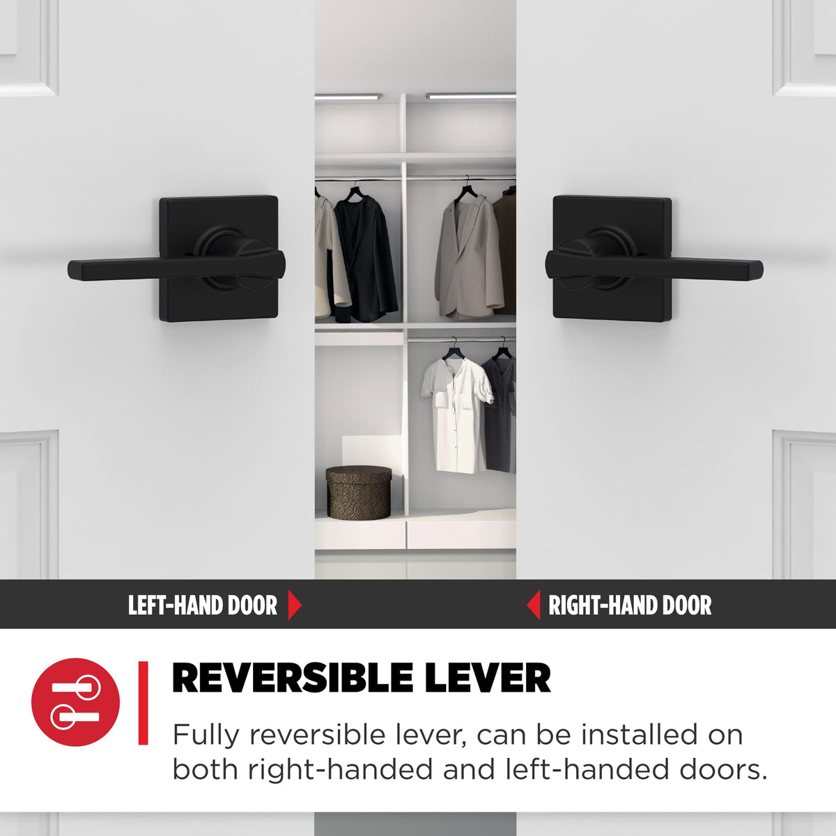 Casey Interior Passage Door Handle 10 Pack, Lever for Closet and Hallway Doors, Reversible Non-Locking Handle Lever