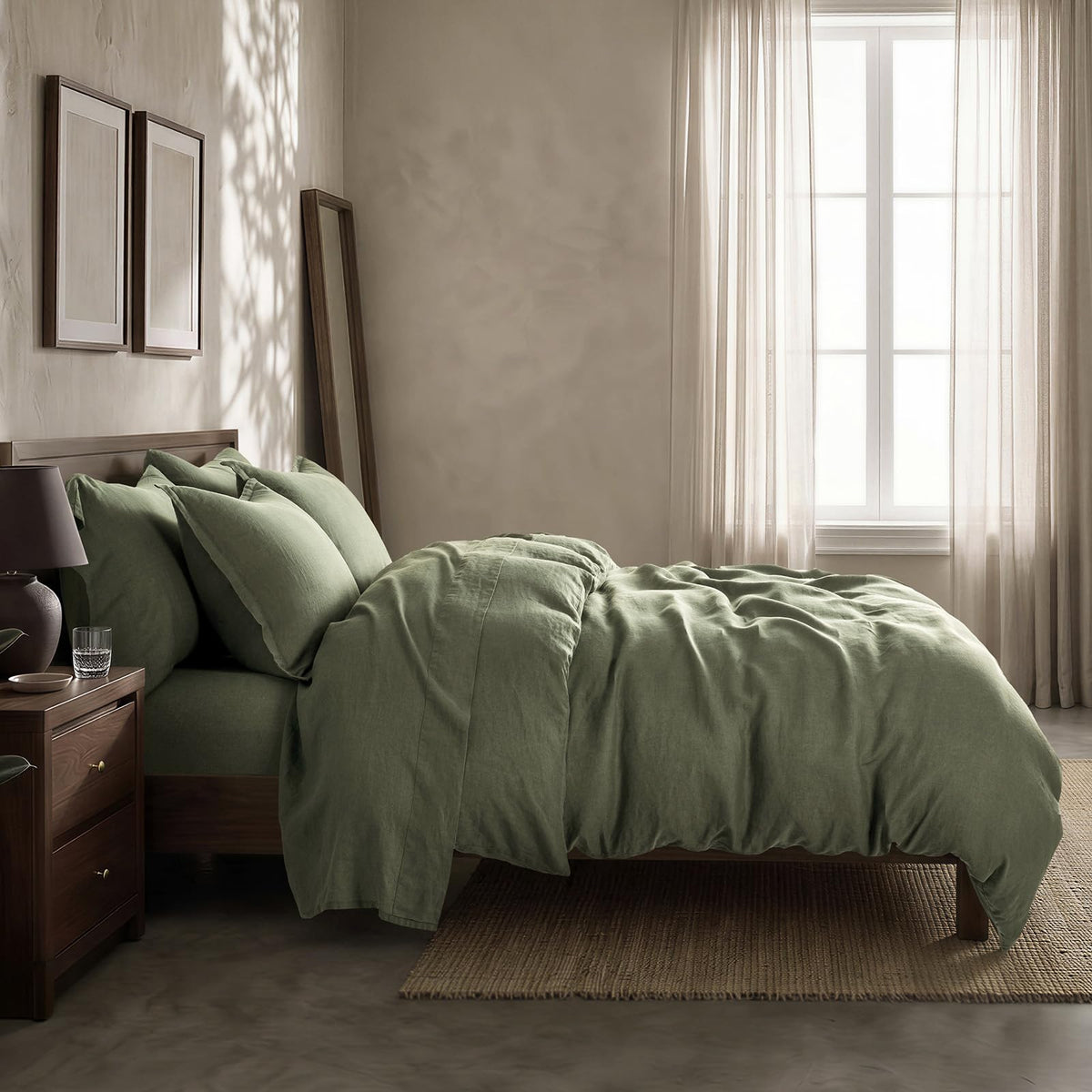 100% European Flax Linen Duvet Cover Set, Dried Sage