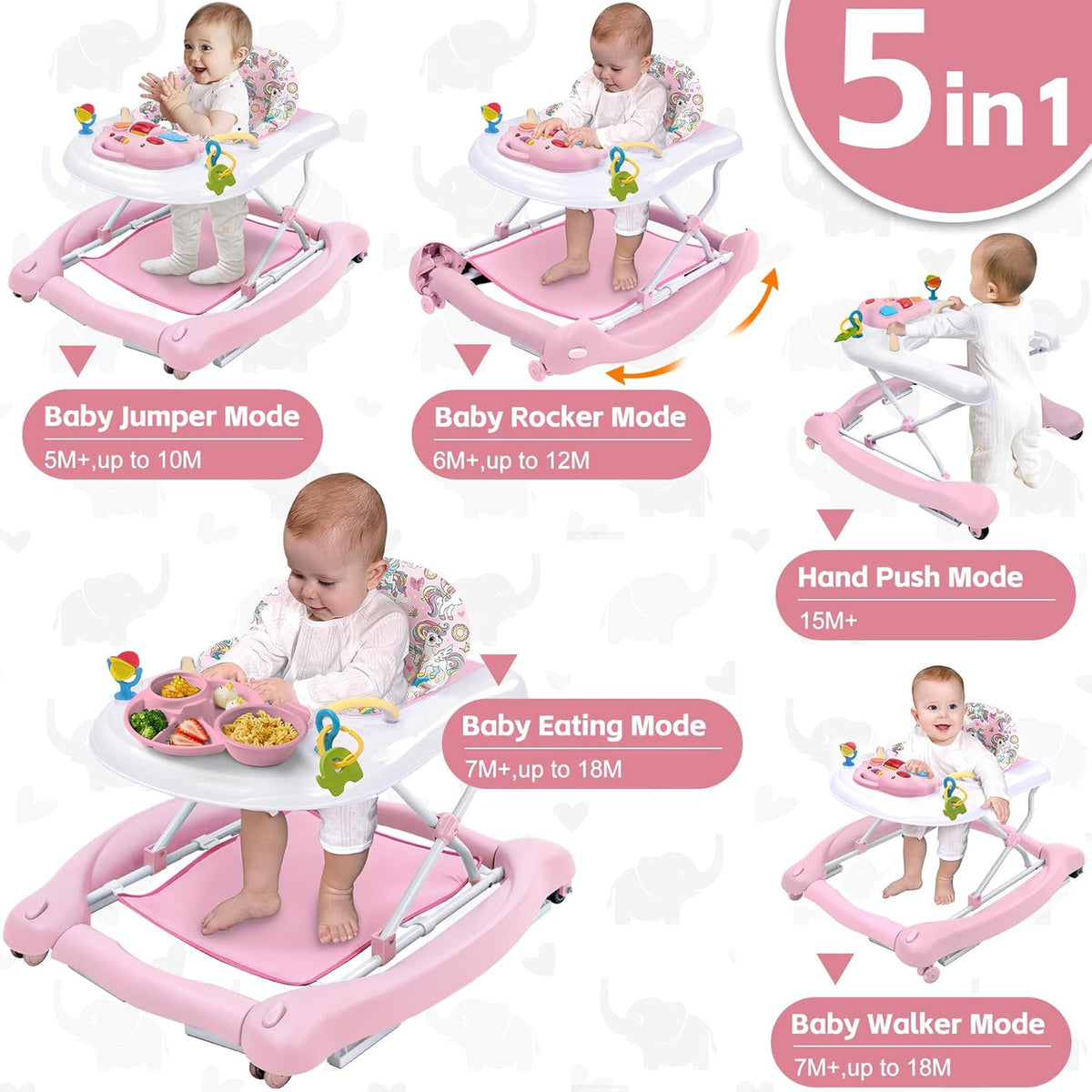 Foldable Baby in-1 Activity Walker - Rocker, Activity Center, Bouncer, Seat Walker, Push Walker - Adjustable Speed