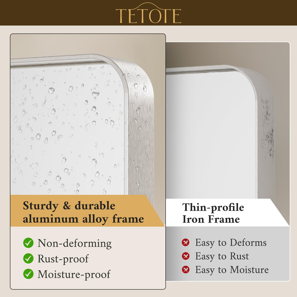 Brushed Nickel Mirror 48 x 24 Inch Over Sink Metal Framed Mirror Modern Farmhouse Entryway(Horizontal/Vertical)