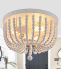 White Boho Beaded Chandeliers Flush Mount Ceiling Light, 3-Lights Small Chandelier Light Fixture, Stairway Gazebo