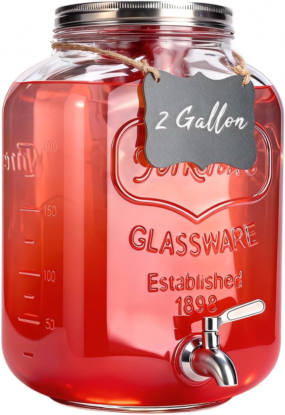 2 Gallon Glass Drink Dispenser For Parties,Beverage Dispenser,Lemonade Dispenser with 304 Stainless Steel Spigot