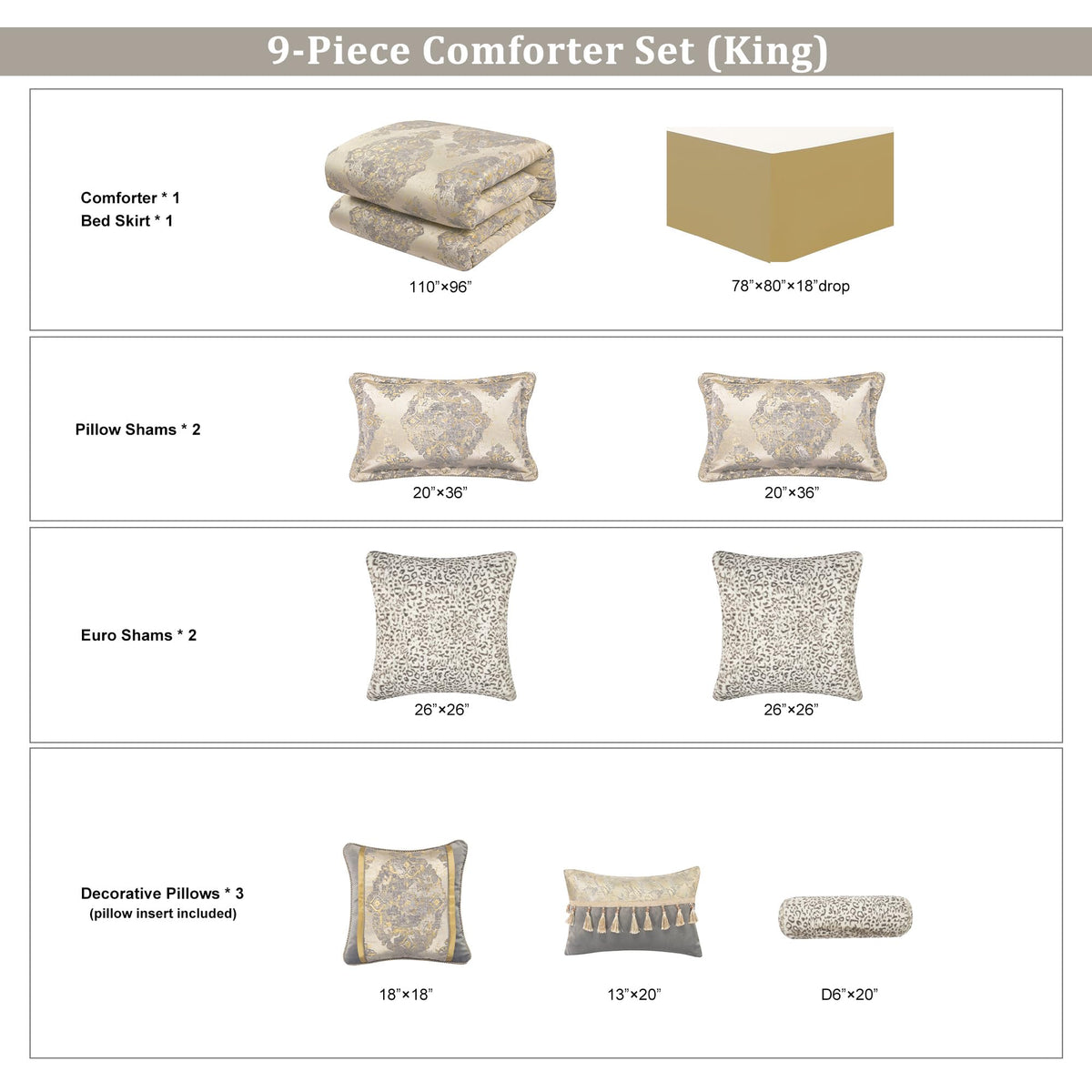 9-Piece Elegant Jacquard Comforter Set, Beige