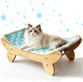 Elevated Cat Bed, Wooden Raised Cat Bed with Ice Cooling Mat