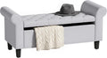 47" Ottoman wih Storage End of Bed Bench with Rolled Arms Light Gray | Storage Chest, Safety Hinge, Wooden Legs