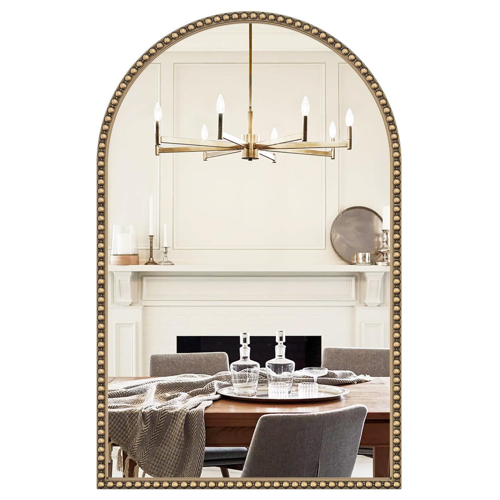 Glod Arched Bathroom Mirror,24"x38" Champagne Bronze Beaded Mirror