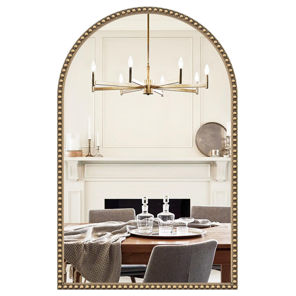 Glod Arched Bathroom Mirror,24"x38" Champagne Bronze Beaded Mirror