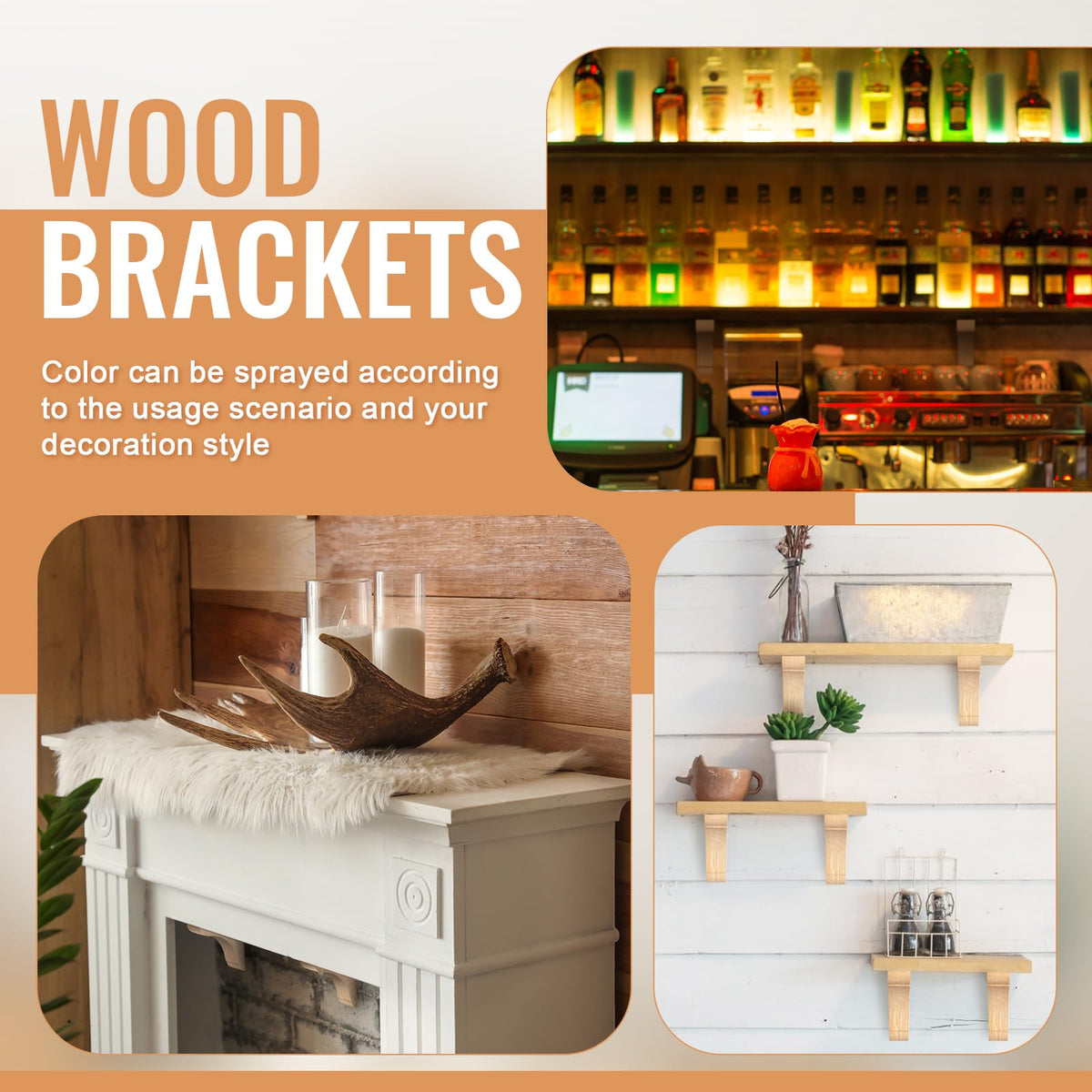 4 Pcs Wood Corbel Wooden Shelf Bracket, 8 x 8 x 1.75 Inches