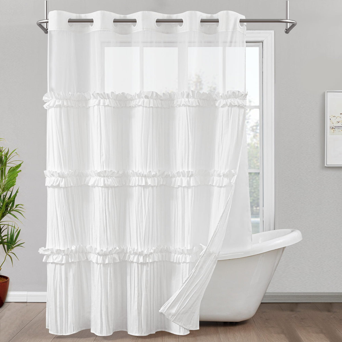 No Hook Ruffle with Fabric Liner Set, 71" W x 74" L