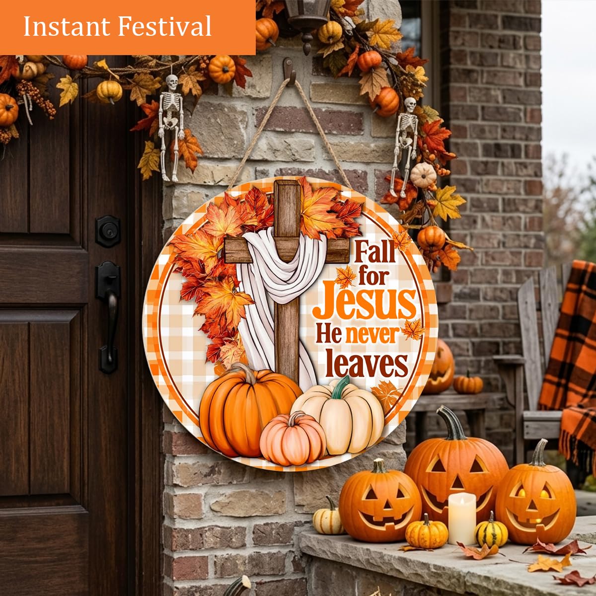 Fall for Jesus Decorations Door Sign, Fall Christian Pumpkin Sign