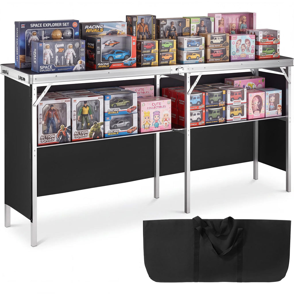 Extra Long Folding Portable Bar Tradeshow Podium Table for Indoor, Outdoor, Party, Picnic, Exhibition, Includes