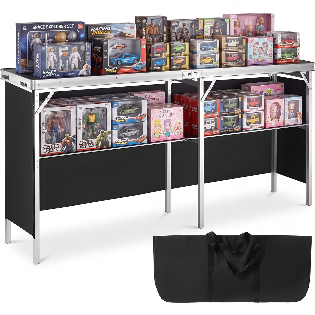 Extra Long Folding Portable Bar Tradeshow Podium Table for Indoor, Outdoor, Party, Picnic, Exhibition, Includes