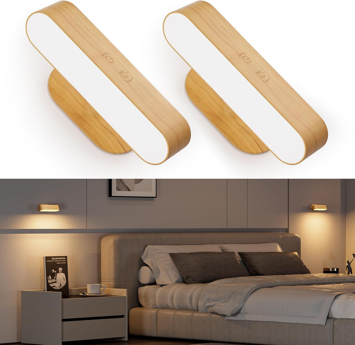 Battery Operated Wall Sconces, Wireless LED Wall Sconce Set of Two for Bedroom, Rechargeable Wall Lights for Picture
