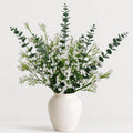 White Babys Breath Artificial Flowers with Fake Eucalyptus Leaves, 18Pcs