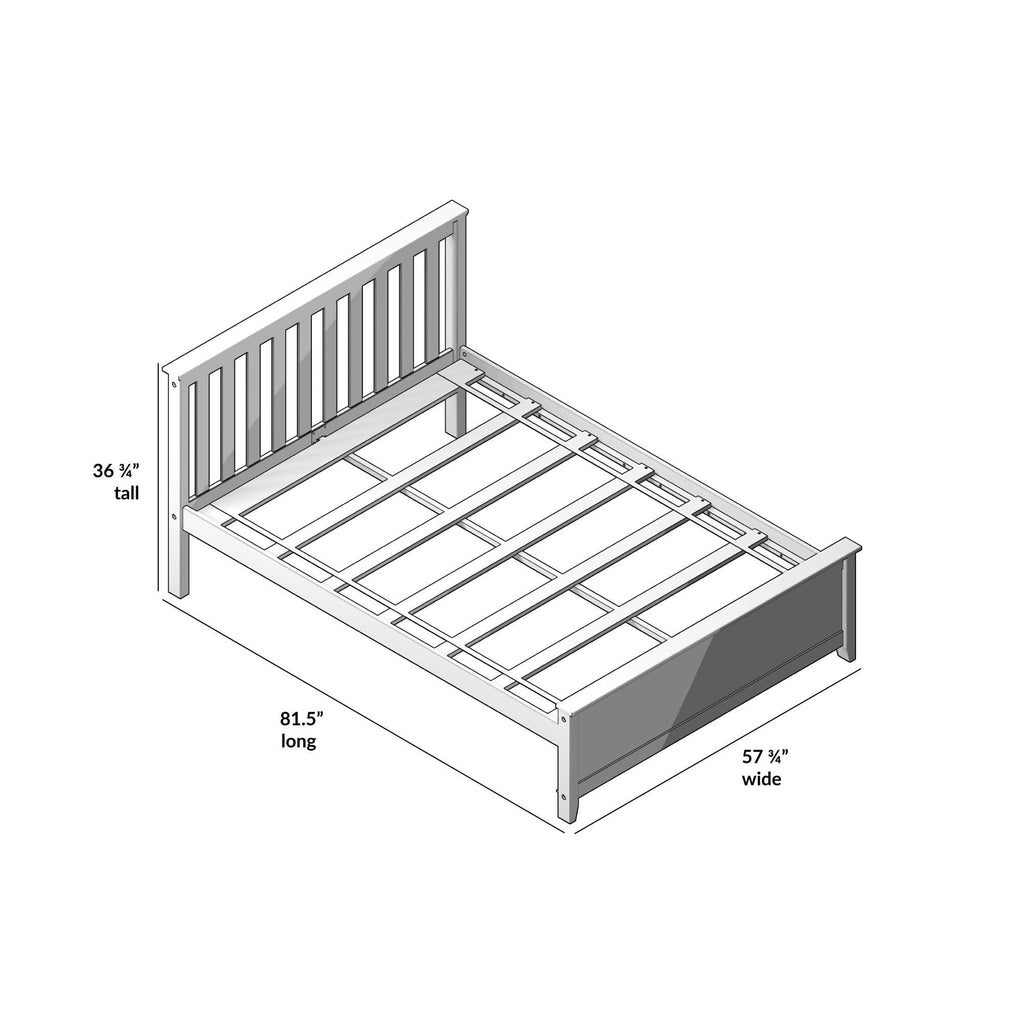 Solid Wood Bed Frame, Platform Bed with Headboard, White